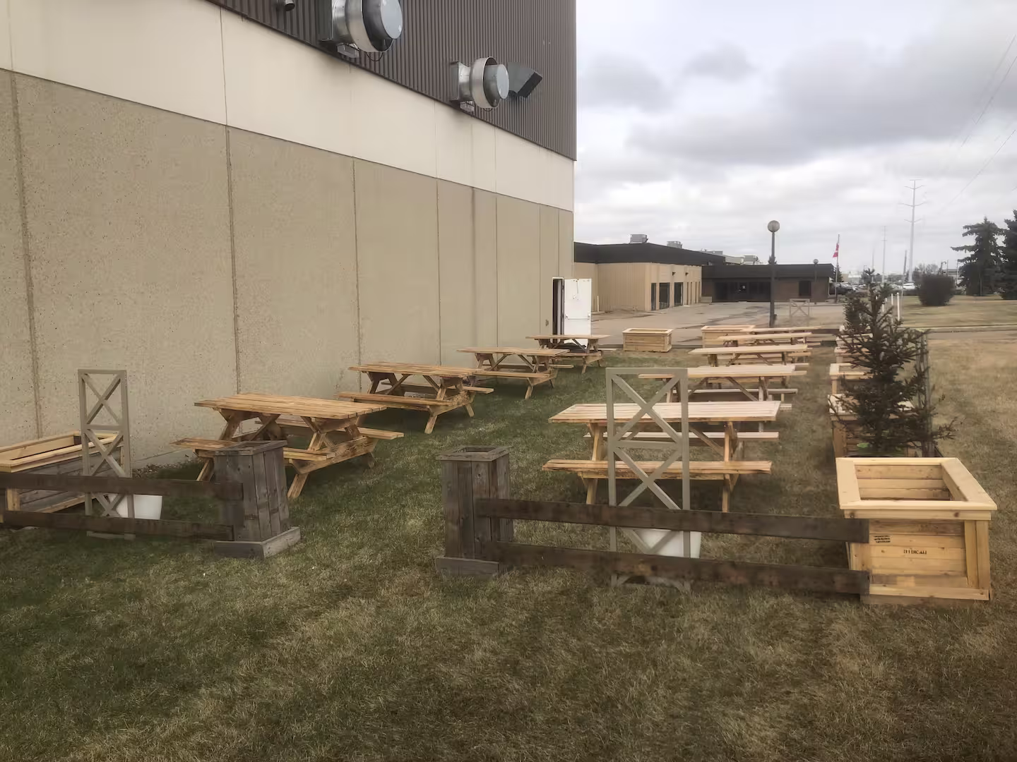 Outdoor food court landscaping in South Edmonton, AB