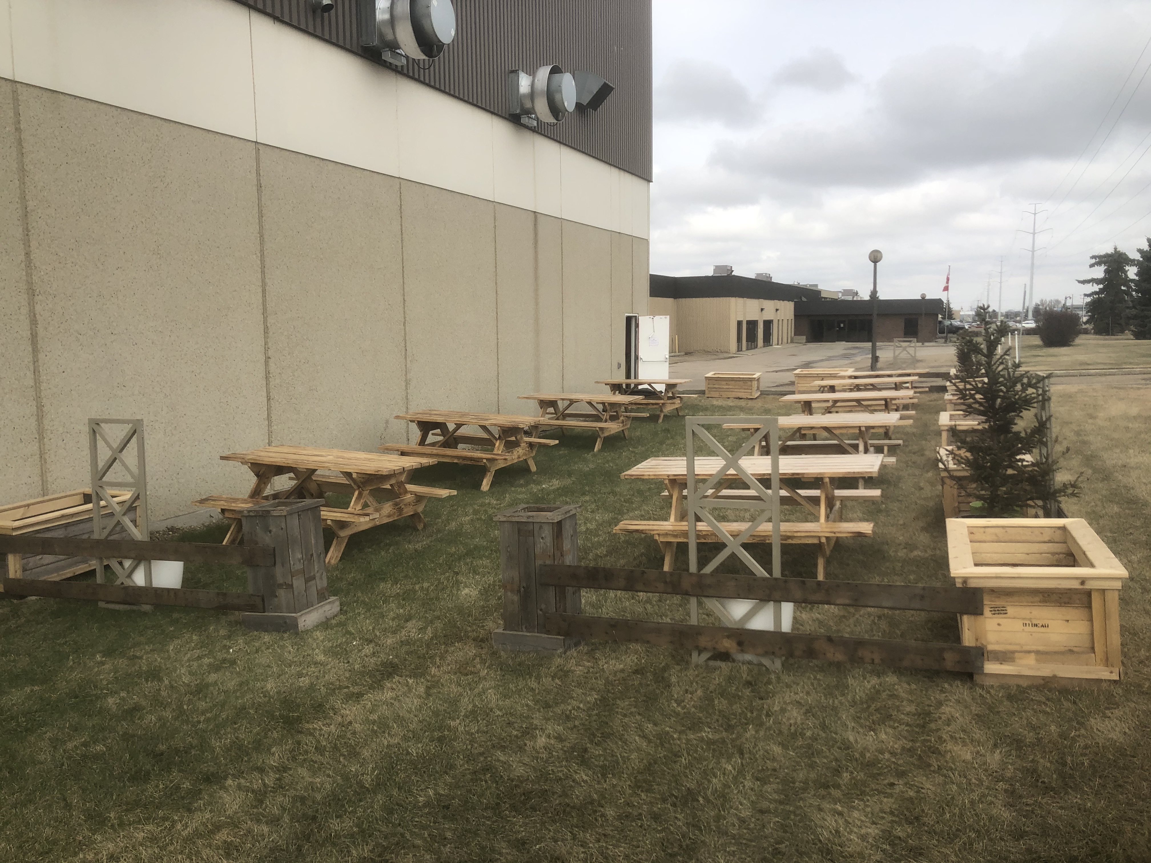 Outdoor food court landscaping in South Edmonton, AB