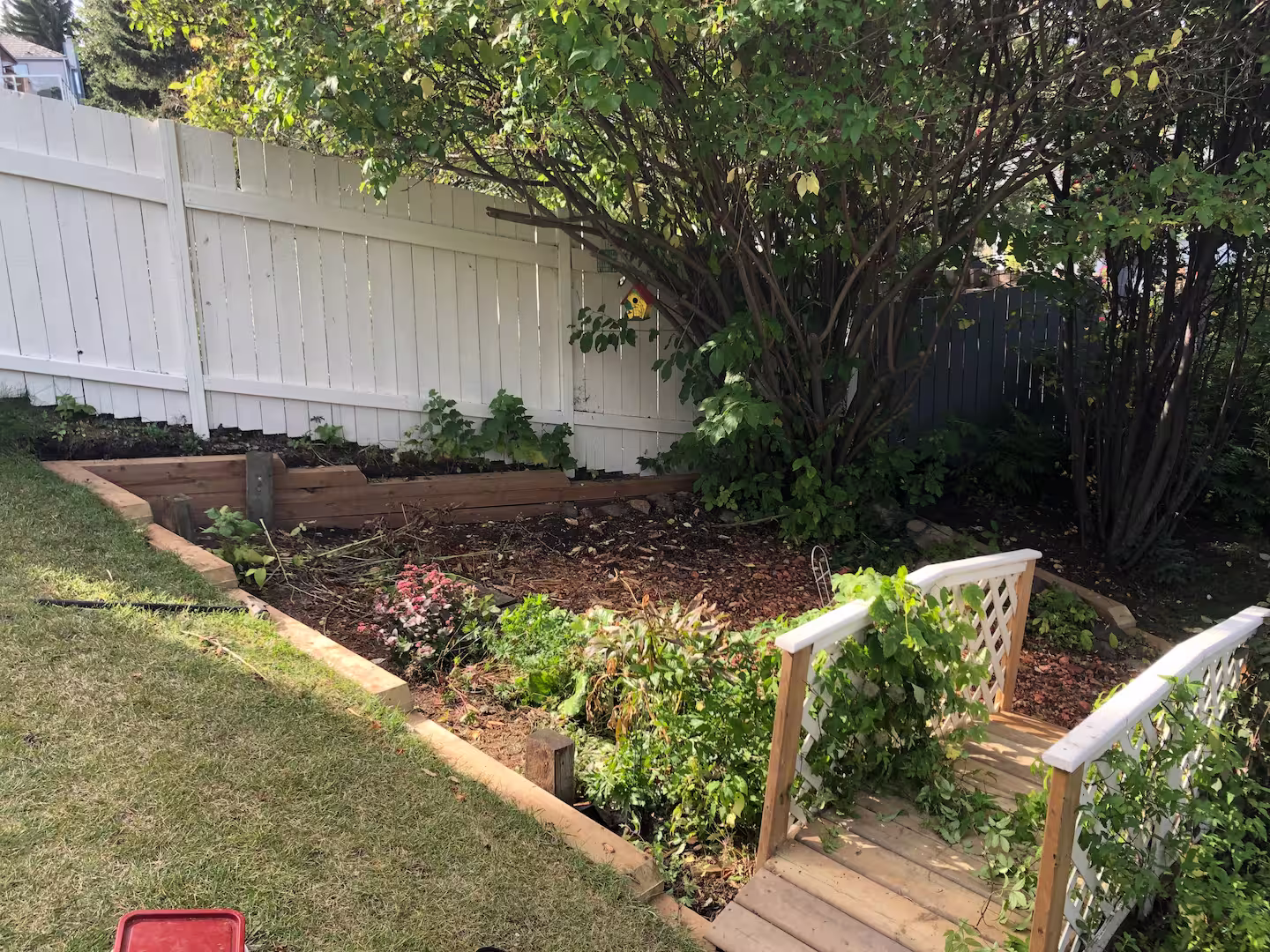 Wood retaining wall and garden box in Edmonton, AB